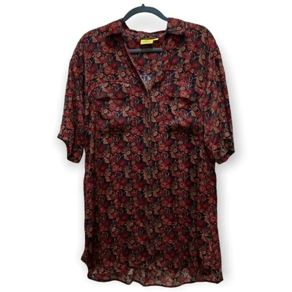 ROBERTA ROLLER RABBIT Mini Dress Size Small Dark Floral Viscose Chest Pockets